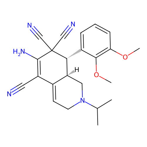 6-amino-8-(2,3-dimethoxyphenyl)-2-isopropyl-2,3,8,8a-tetrahydro-5,7,7(1H)-isoquinolinetricarbonitrile structure