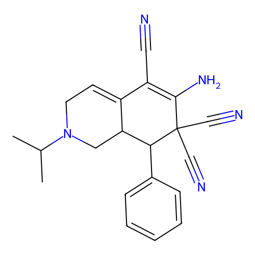 6-amino-2-isopropyl-8-phenyl-2,3,8,8a-tetrahydroisoquinoline-5,7,7(1H)-tricarbonitrile structure