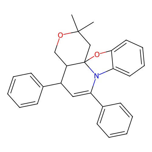 2,2-dimethyl-5,7-diphenyl-1,2,4a,5-tetrahydro-4H-pyrano[4',3':2,3]pyrido[2,1-b][1,3]benzoxazole structure