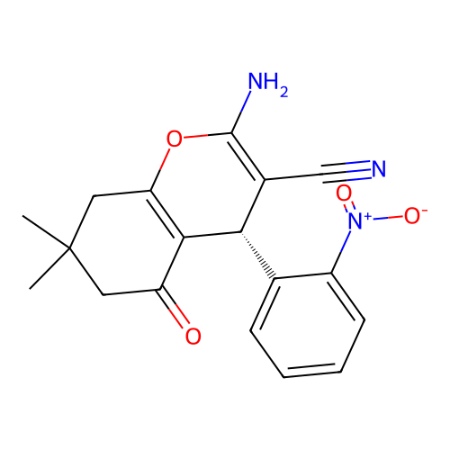 (4S)-2-amino-7,7-dimethyl-4-(2-nitrophenyl)-5-oxo-6,8-dihydro-4H-chromene-3-carbonitrile structure