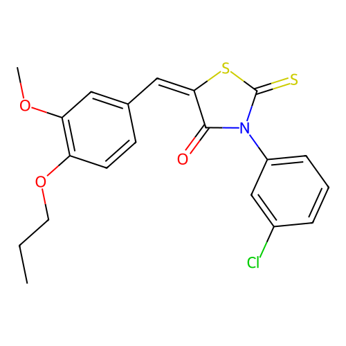(5E)-3-(3-chlorophenyl)-5-(3-methoxy-4-propoxybenzylidene)-2-thioxo-1,3-thiazolidin-4-one structure