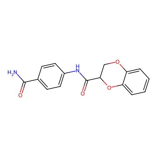 2,3-Dihydro-benzo[1,4]dioxine-2-carboxylic acid (4-carbamoyl-phenyl)-amide structure