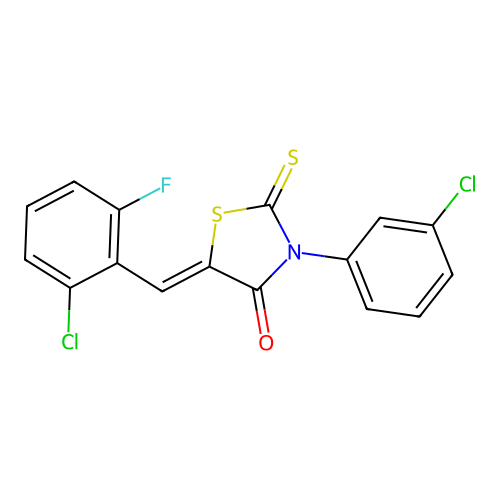 (5Z)-5-(2-chloro-6-fluorobenzylidene)-3-(3-chlorophenyl)-2-thioxo-1,3-thiazolidin-4-one structure