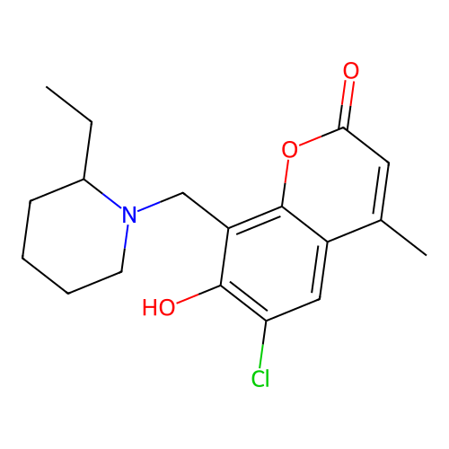 6-chloro-8-[(2-ethylpiperidino)methyl]-7-hydroxy-4-methyl-2H-chromen-2-one structure