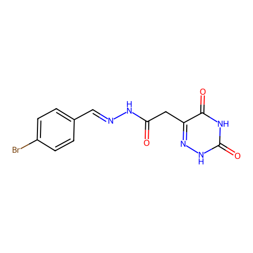 N'-[(E)-(4-bromophenyl)methylidene]-2-(3,5-dihydroxy-1,2,4-triazin-6-yl)acetohydrazide structure