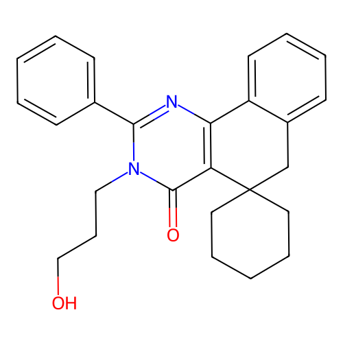 3-(3-hydroxypropyl)-2-phenyl-3H-spiro[benzo[h]quinazoline-5,1'-cyclohexan]-4(6H)-one structure