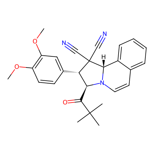 (2R,3R,10bS)-2-(3,4-dimethoxyphenyl)-3-(2,2-dimethylpropanoyl)-2,3-dihydropyrrolo[2,1-a]isoquinoline-1,1(10bH)-dicarbonitrile structure