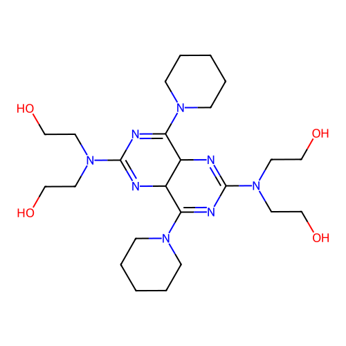 2,2',2'',2'''-[(4,8-Di-1-piperidinyl-4a,8a-dihydropyrimido[5,4-d]pyrimidine-2,6-diyl)dinitrilo]tetraethanol structure