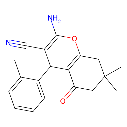 2-amino-7,7-dimethyl-4-(2-methylphenyl)-5-oxo-5,6,7,8-tetrahydro-4H-chromene-3-carbonitrile structure