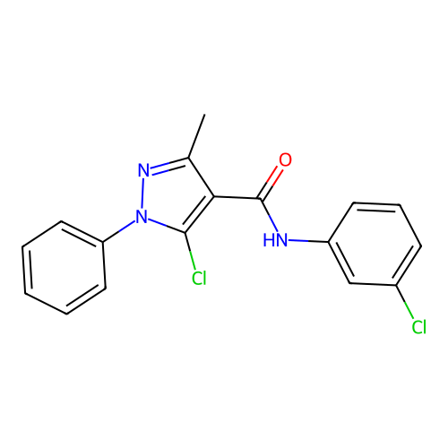 5-chloro-N-(3-chlorophenyl)-3-methyl-1-phenyl-1H-pyrazole-4-carboxamide structure