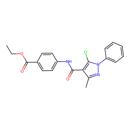 ethyl 4-{[(5-chloro-3-methyl-1-phenyl-1H-pyrazol-4-yl)carbonyl]amino}benzoate structure