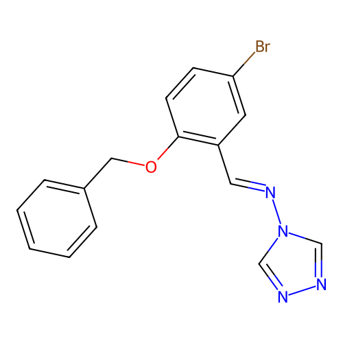 N-{(E)-[2-(benzyloxy)-5-bromophenyl]methylidene}-4H-1,2,4-triazol-4-amine structure