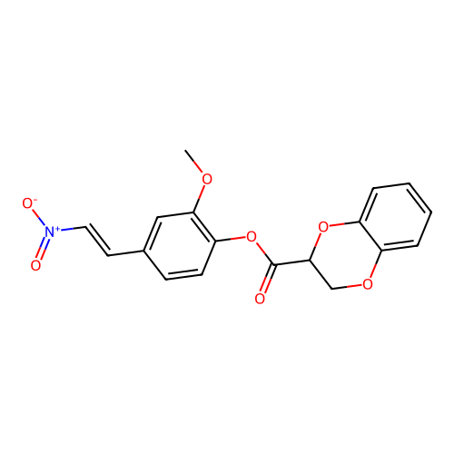 2-methoxy-4-[(E)-2-nitroethenyl]phenyl 2,3-dihydro-1,4-benzodioxine-2-carboxylate structure