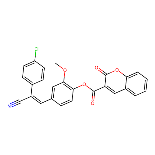 (E)-4-(2-(4-chlorophenyl)-2-cyanovinyl)-2-methoxyphenyl 2-oxo-2H-chromene-3-carboxylate structure