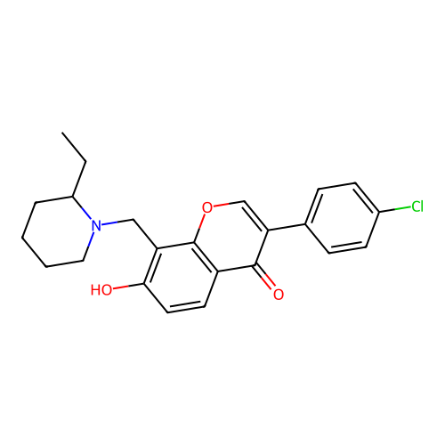 3-(4-Chlorophenyl)-8-[(2-ethylpiperidin-1-yl)methyl]-7-hydroxychromen-4-one structure