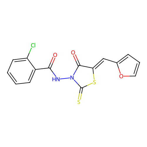 (Z)-2-chloro-N-(5-(furan-2-ylmethylene)-4-oxo-2-thioxothiazolidin-3-yl)benzamide structure