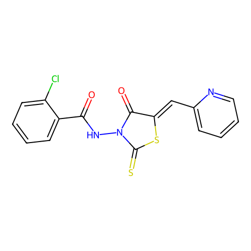 (Z)-2-chloro-N-(4-oxo-5-(pyridin-2-ylmethylene)-2-thioxothiazolidin-3-yl)benzamide structure