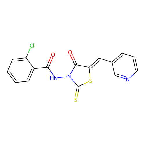 (Z)-2-chloro-N-(4-oxo-5-(pyridin-3-ylmethylene)-2-thioxothiazolidin-3-yl)benzamide structure