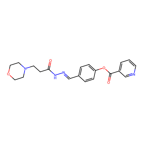 (E)-4-((2-(3-morpholinopropanoyl)hydrazono)methyl)phenyl nicotinate structure