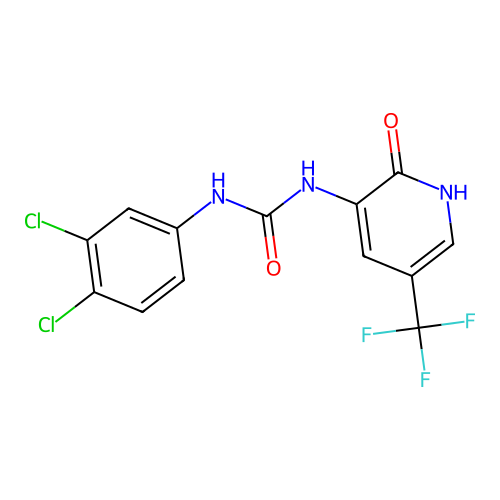 [(3,4-dichlorophenyl)amino]-N-[2-oxo-5-(trifluoromethyl)(3-hydropyridyl)]carbo xamide structure