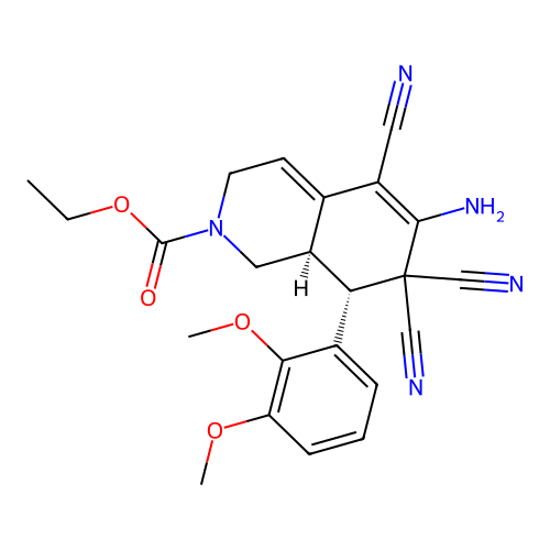 (8R,8aR)-ethyl 6-amino-5,7,7-tricyano-8-(2,3-dimethoxyphenyl)-1,7,8,8a-tetrahydroisoquinoline-2(3H)-carboxylate structure