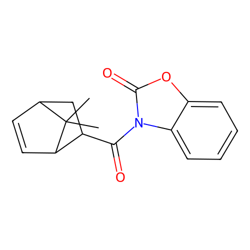 3-[(7,7-dimethylbicyclo[2.2.1]hept-5-en-2-yl)carbonyl]-1,3-benzoxazol-2(3H)-one structure