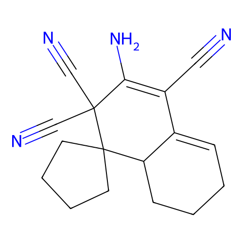 2-aminospiro[4a,5,6,7-tetrahydronaphthalene-4,1'-cyclopentane]-1,3,3-tricarbonitrile structure
