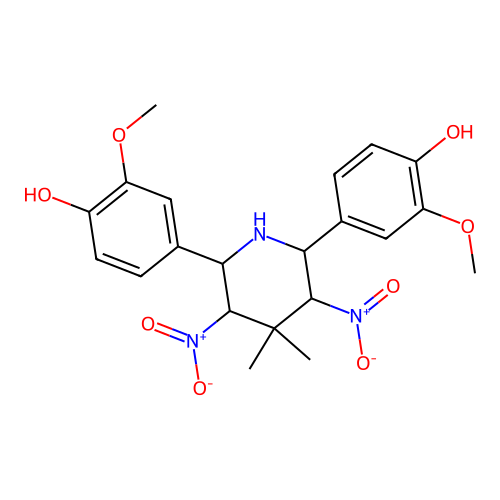 4,4'-(4,4-Dimethyl-3,5-dinitropiperidine-2,6-diyl)bis(2-methoxyphenol) structure
