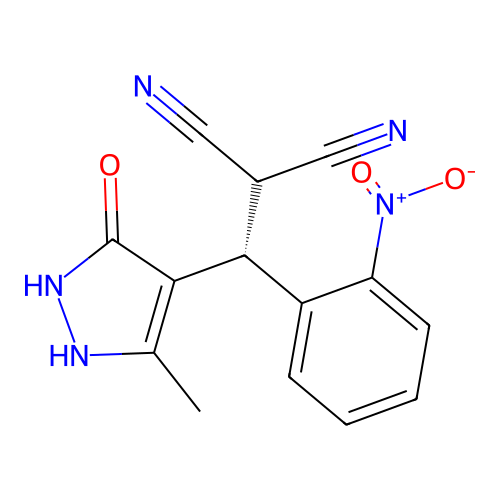 (R)-2-((3-hydroxy-5-methyl-1H-pyrazol-4-yl)(2-nitrophenyl)methyl)malononitrile structure