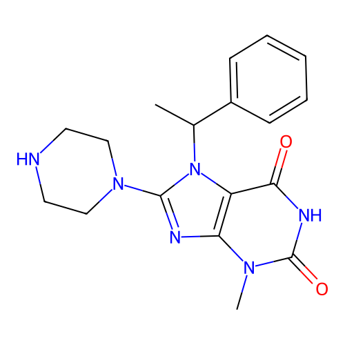 3-Methyl-7-(1-phenyl-ethyl)-8-piperazin-1-yl-3,7-dihydro-purine-2,6-dione structure