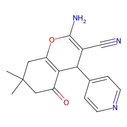 2-amino-7,7-dimethyl-5-oxo-4-(pyridin-4-yl)-5,6,7,8-tetrahydro-4H-chromene-3-carbonitrile structure