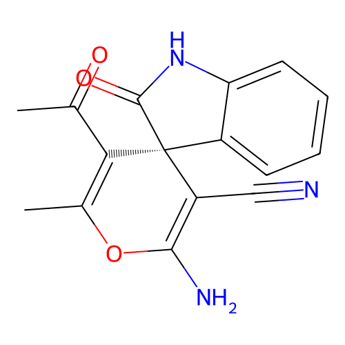 (S)-3'-acetyl-6'-amino-2'-methyl-2-oxospiro[indoline-3,4'-pyran]-5'-carbonitrile structure