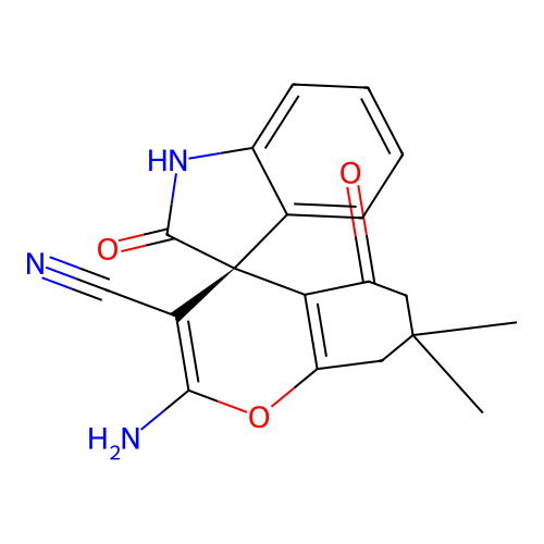 (3S)-2'-amino-7',7'-dimethyl-2,5'-dioxospiro[1H-indole-3,4'-6,8-dihydrochromene]-3'-carbonitrile structure