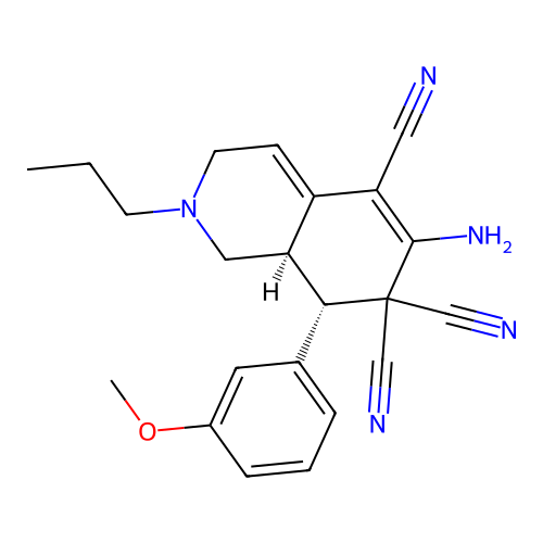 (8S,8aR)-6-amino-8-(3-methoxyphenyl)-2-propyl-2,3,8,8a-tetrahydroisoquinoline-5,7,7(1H)-tricarbonitrile structure