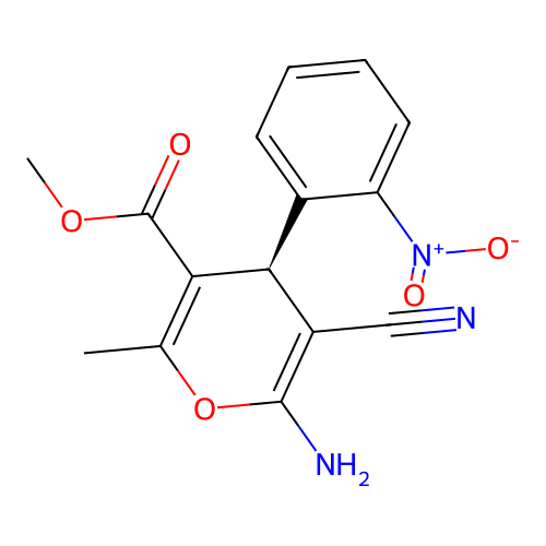 methyl (4S)-6-amino-5-cyano-2-methyl-4-(2-nitrophenyl)-4H-pyran-3-carboxylate structure
