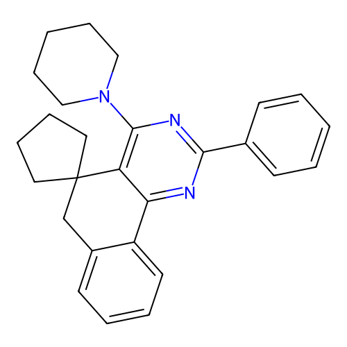 2-phenyl-4-(piperidin-1-yl)-6H-spiro[benzo[h]quinazoline-5,1'-cyclopentane] structure