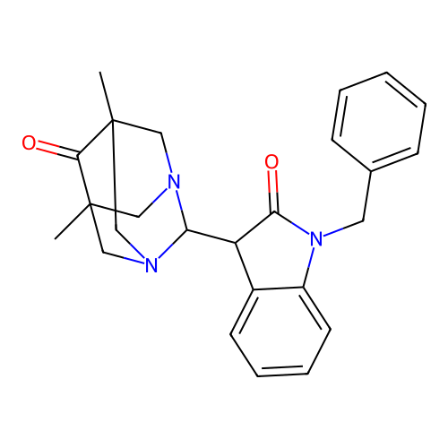 (1R,3S,5r,7r)-2-(1-benzyl-2-oxoindolin-3-yl)-5,7-dimethyl-1,3-diazaadamantan-6-one structure