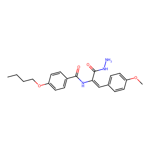 4-butoxy-N-[(1E)-3-hydrazinyl-1-(4-methoxyphenyl)-3-oxoprop-1-en-2-yl]benzamide structure