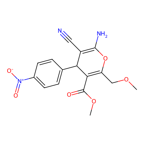 methyl 6-amino-5-cyano-2-(methoxymethyl)-4-(4-nitrophenyl)-4H-pyran-3-carboxylate structure