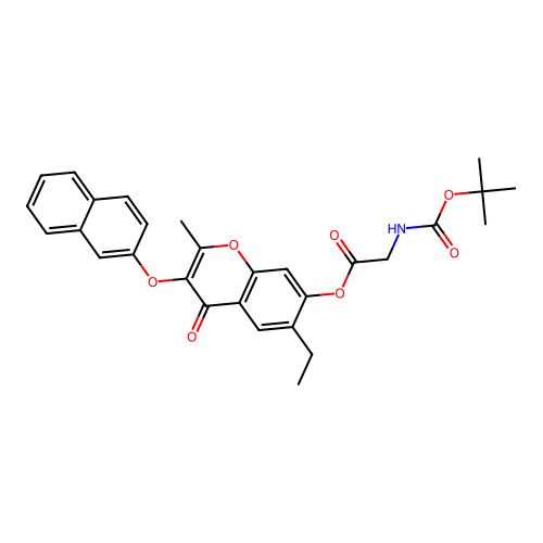 (6-ethyl-2-methyl-3-naphthalen-2-yloxy-4-oxochromen-7-yl) 2-[(2-methylpropan-2-yl)oxycarbonylamino]acetate structure