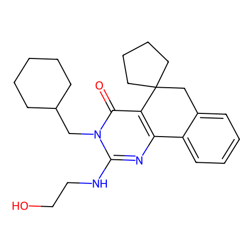3-(cyclohexylmethyl)-2-((2-hydroxyethyl)amino)-3H-spiro[benzo[h]quinazoline-5,1'-cyclopentan]-4(6H)-one structure