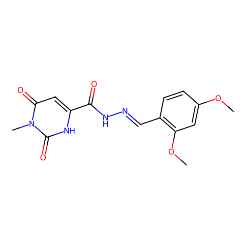 (E)-N'-(2,4-dimethoxybenzylidene)-1-methyl-2,6-dioxo-1,2,3,6-tetrahydropyrimidine-4-carbohydrazide structure