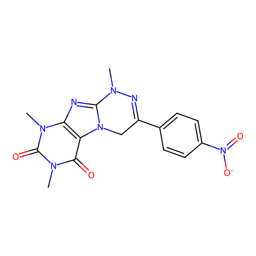 1,7,9-trimethyl-3-(4-nitrophenyl)-4H-purino[8,7-c][1,2,4]triazine-6,8-dione structure