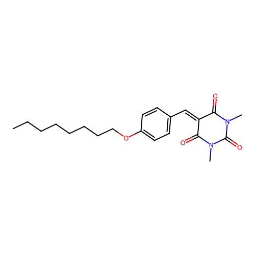 1,3-dimethyl-5-(4-(octyloxy)benzylidene)pyrimidine-2,4,6(1H,3H,5H)-trione structure