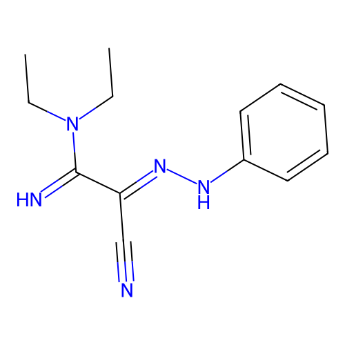 2-Cyano-N,N-diethyl-2-(phenyl-hydrazono)-acetamidine structure