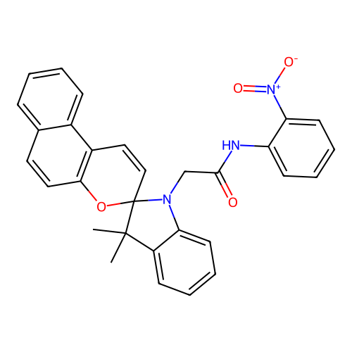 2-(3',3'-dimethylspiro[benzo[f]chromene-3,2'-indole]-1'-yl)-N-(2-nitrophenyl)acetamide structure