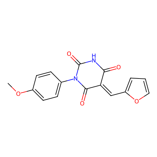 5-(2-furylmethylene)-1-(4-methoxyphenyl)-2,4,6(1H,3H,5H)-pyrimidinetrione structure