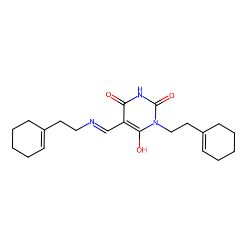 (5Z)-1-[2-(cyclohexen-1-yl)ethyl]-5-[[2-(cyclohexen-1-yl)ethylamino]methylidene]-1,3-diazinane-2,4,6-trione structure