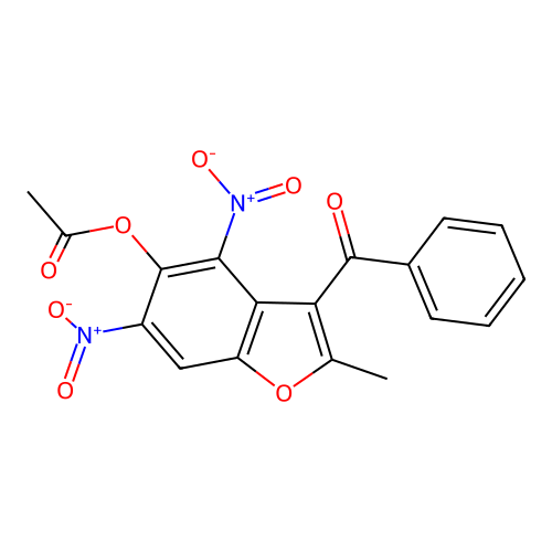 2-Methyl-4,6-dinitro-3-(phenylcarbonyl)-1-benzofuran-5-yl acetate structure