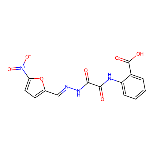 2-[[[(5-nitro-2-furyl)methylideneamino]carbamoylformyl]amino]benzoic Acid structure